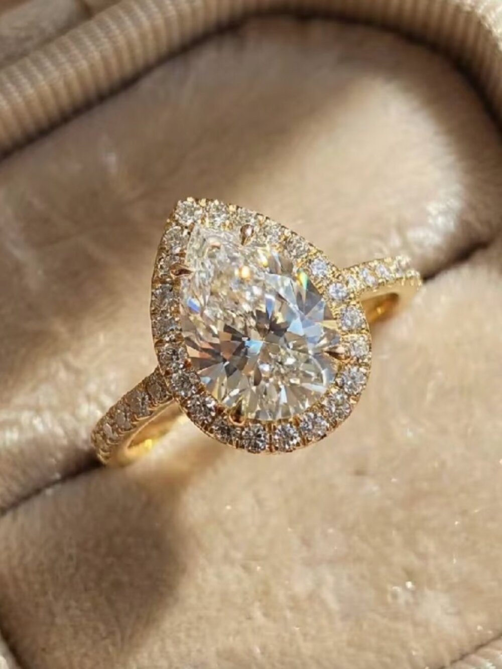 NEW 14k Yellow Gold Pear Cut Diamond Ring Teardrop Ring Sterling Silver Ring